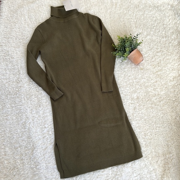 Olive Green Sweater Dress - Picture 3 of 6